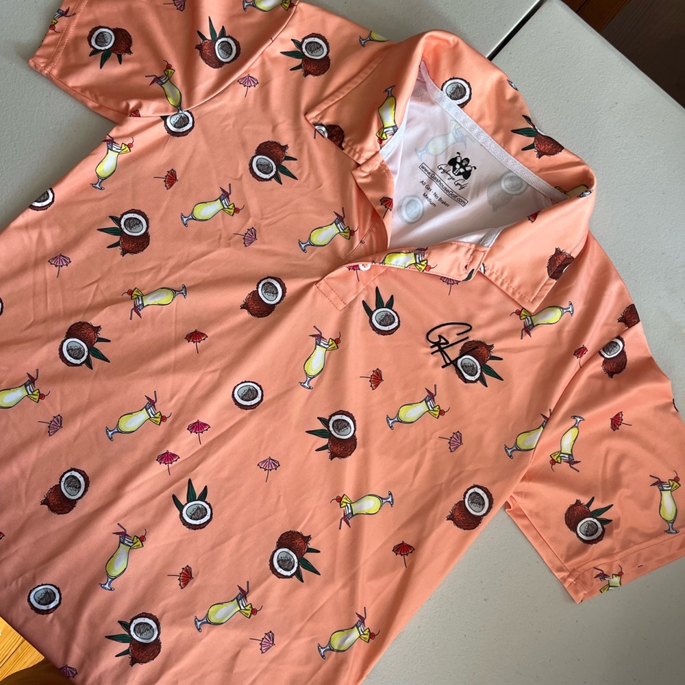 Peach colored Tropical Print Polo Shirt